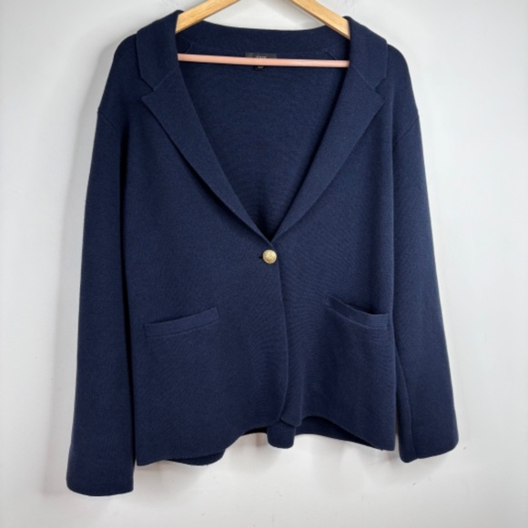 J Crew Camille Sweater Blazer Cardigan XXL Wool Navy Old Money Preppy Nautical - Picture 3 of 11